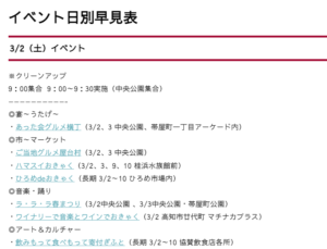 イベント日別早見表